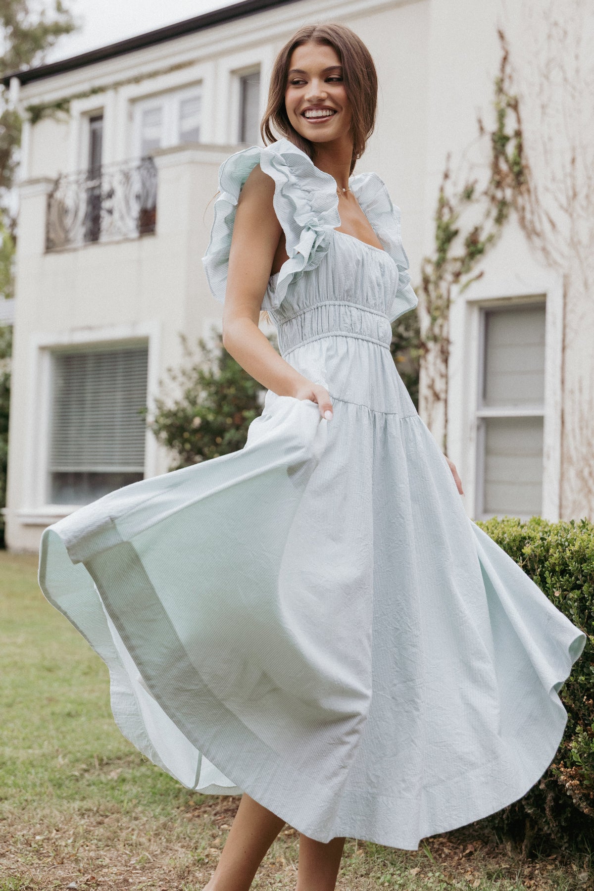 Linda Midi Dress - Green Stripe