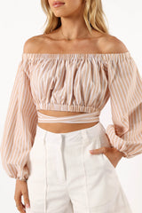 Emilia Wrap Top - Beige Ivory