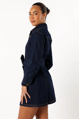 Natala Long Sleeve Mini Dress - Denim