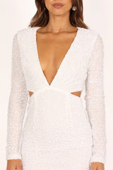 Kelly Long Sleeve Sequin Mini Dress - White
