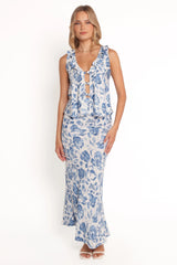 Claud Maxi Skirt - Blue White Floral