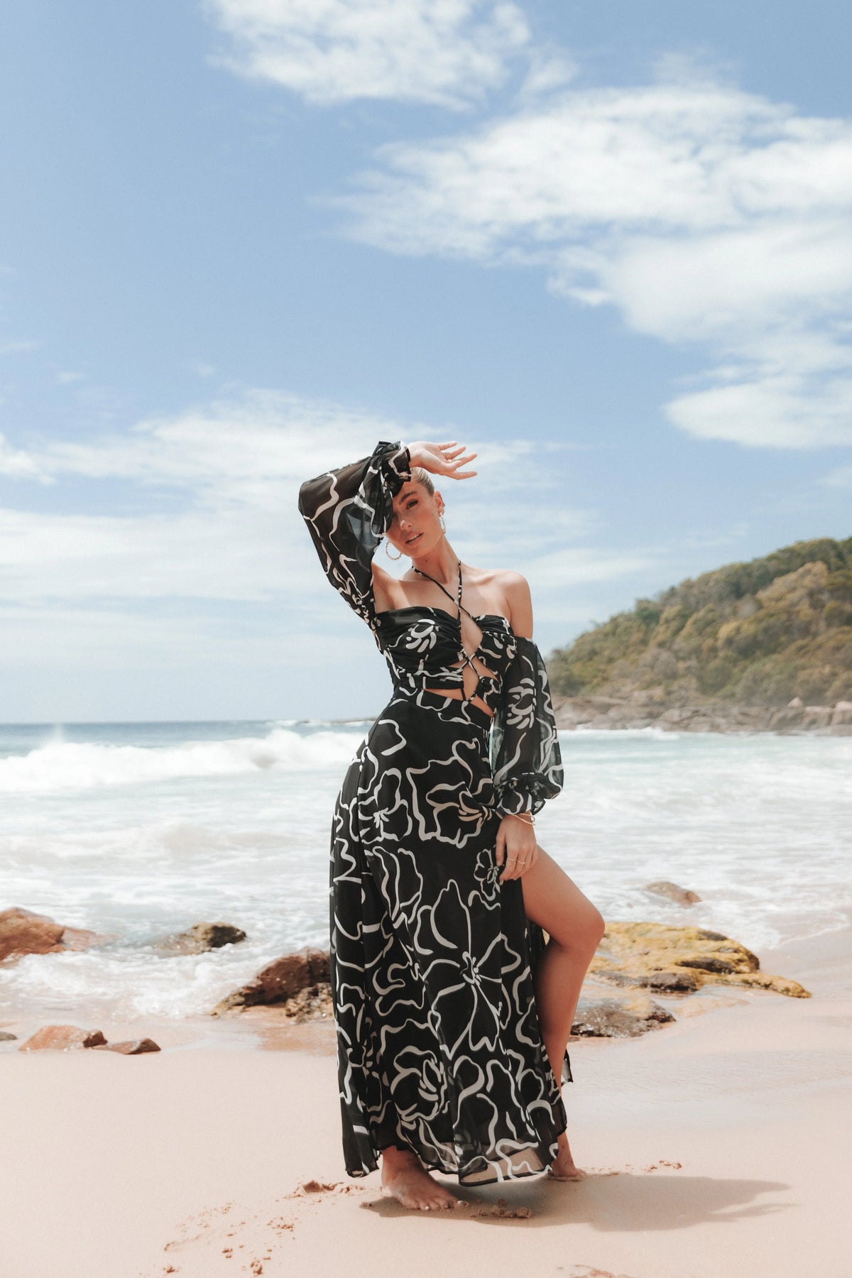 Karma Maxi Dress - White/Black Floral