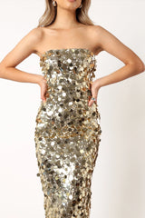 Gabourne Strapless Midi Dress - Gold Sequin
