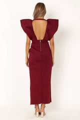 Augie Frill Shoulder Maxi Dress - Burgundy
