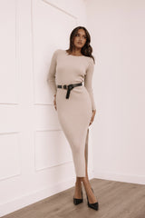 Ainsley Long Sleeve Midi Dress - Nude