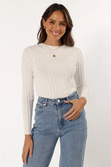 Aneesa Wide Rib Knit Top - White
