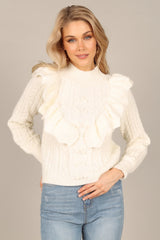 Annette Frilled Knit Sweater - Ivory