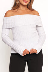 Anderson Wide Rib Off Shoulder Top - Pastel Grey