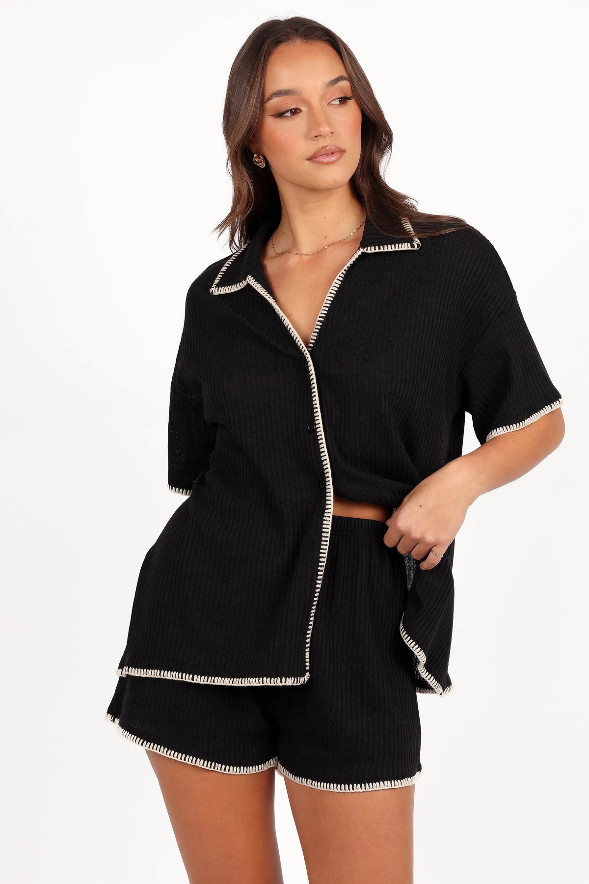 Essen Knit Shirt Set - Black Cream