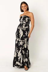 Angelique Strapless Maxi Dress - Black Floral