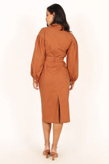 Coco Long Sleeve Midi Dress - Tan