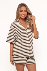 Alden Cotton Knit Set - Beige Black Stripe