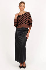 Lynette Criss Cross Stripe Sweater - Black/Tan