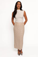 Briellia Sequin Midi Skirt - Champagne