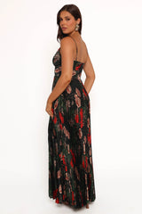 Naira Pleated Maxi Dress - Green Floral