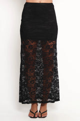 Laken Sheer Lace Maxi Skirt - Black