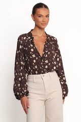 Marni Top - Brown Ditsy
