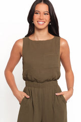 Brenna Cotton Jumpsuit - Olive