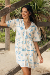 Elias Mini Dress - Beige Blue