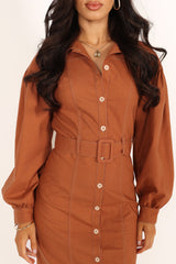 Coco Long Sleeve Midi Dress - Tan