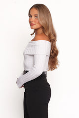 Anderson Wide Rib Off Shoulder Top - Pastel Grey