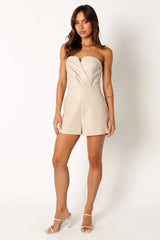 Mikaela Faux Leather Romper - Ecru