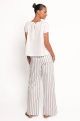 Ember Cotton Pants - Blue Brown Stripe