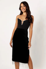 Greta Velvet Fringe Skirt - Black