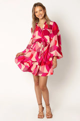 Milly Long Sleeve Mini Dress - Red Magenta