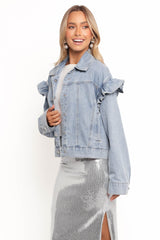 Hadley Ruffle Sleeve Denim Jacket - Mid Denim