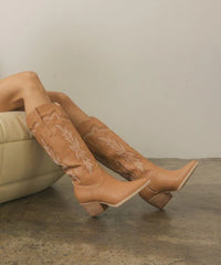 Ainsley Embroidered Cowboy Boot - Camel