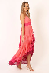 BomBon Tiered Maxi Dress - Coral Hot Pink