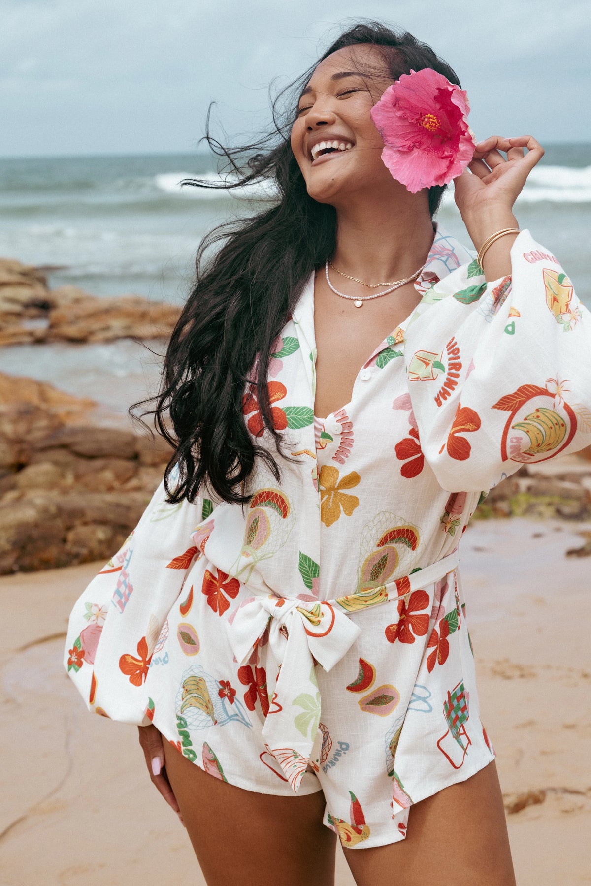 Jillia Long Sleeve Playsuit - Alfresco