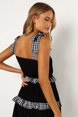 Chanty Tiered Midi Dress - Black Gingham