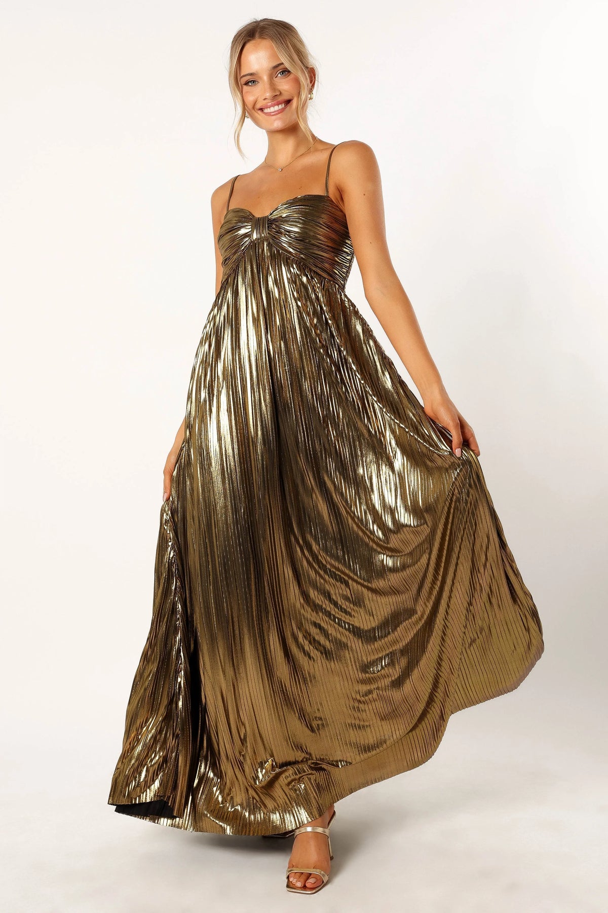Kanthro Pleated Maxi Dress - Gold