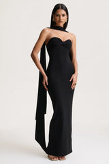 Sheila | Black Bandeau Maxi Dress With Scarf Detail