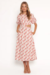 Aminah Puff Sleeve Dress - Red Floral