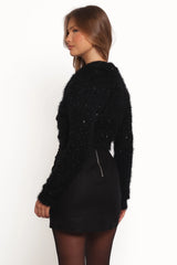 Capra Fuzzy Tie Front Cardigan - Black