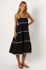 Loella Tiered Midi Dress - Black