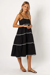 Loella Tiered Midi Dress - Black