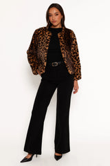 Cassia Faux Fur Leopard Crop Jacket - Leopard