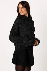 Eleanor Lurex Shine Knit Sweater - Black