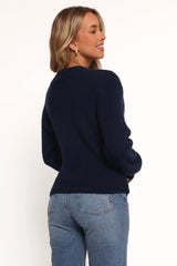Ettie Wrap Side Tie Knit Sweater - Navy