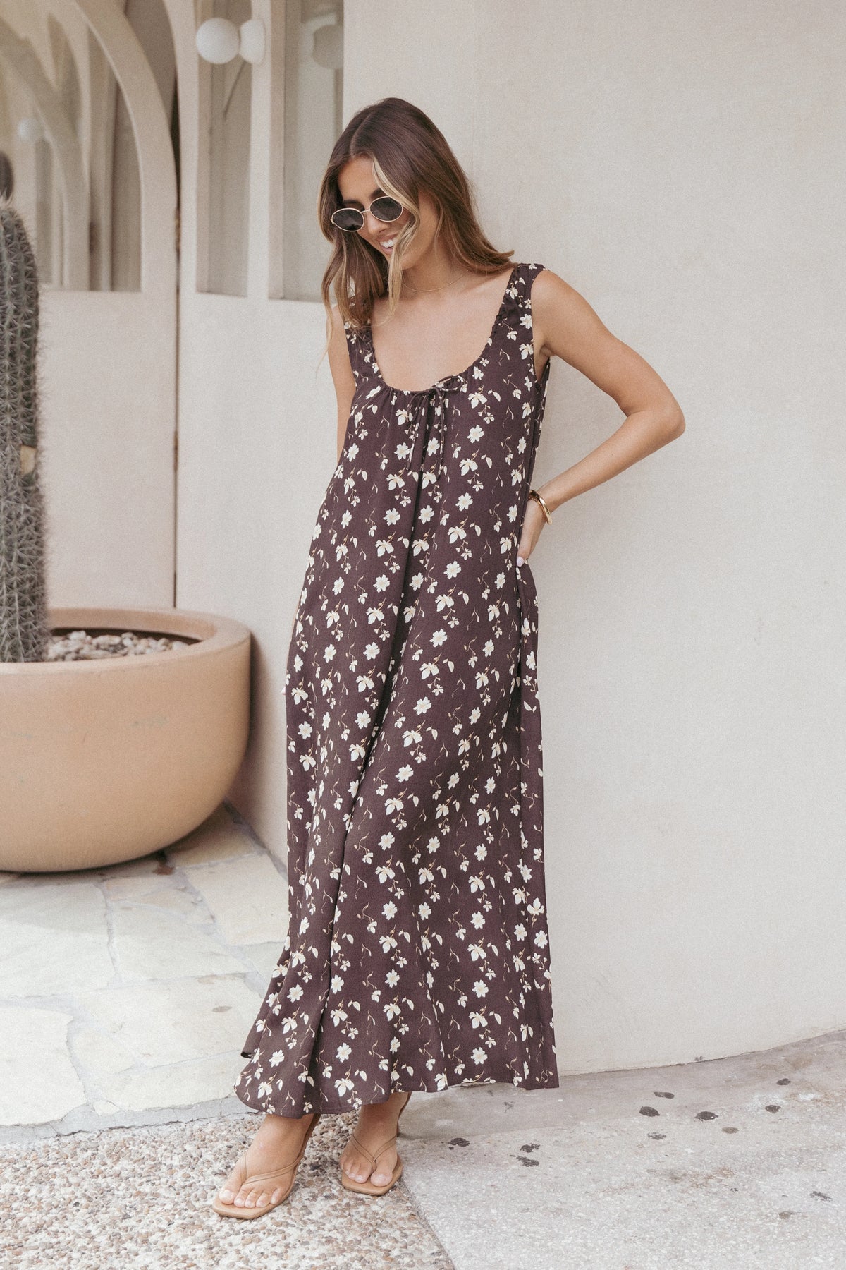 Bowman Maxi Dress - Brown Floral
