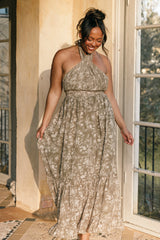 Lennon Halterneck Maxi Dress - Olive Floral