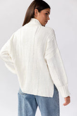 Dana Turtleneck Fringe Knit Sweater - White