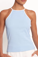 Jazzie Knit Tank - White Pale Blue