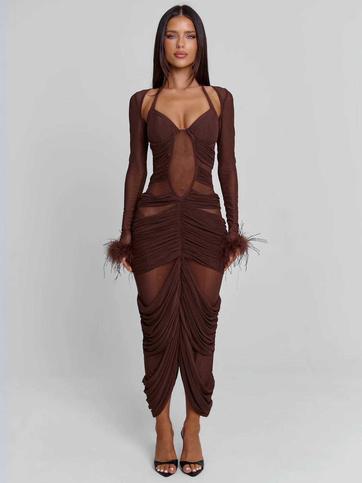 Cherrey Maxi Dress Chocolate