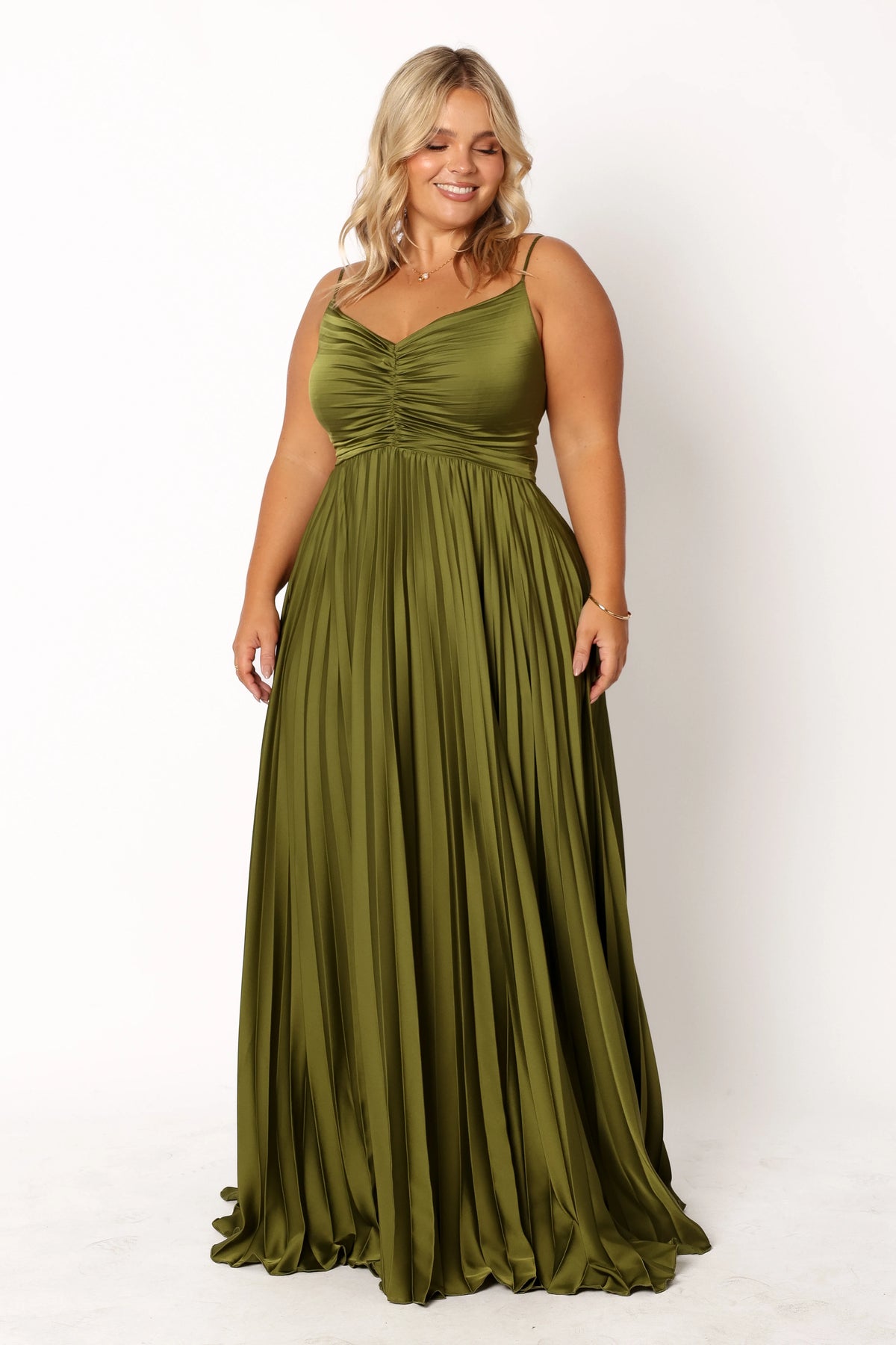 Naira Pleated Maxi Dress - Palm Green