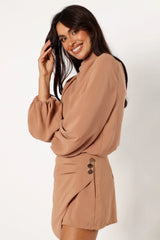 Galen Long Sleeve Romper - Mocha